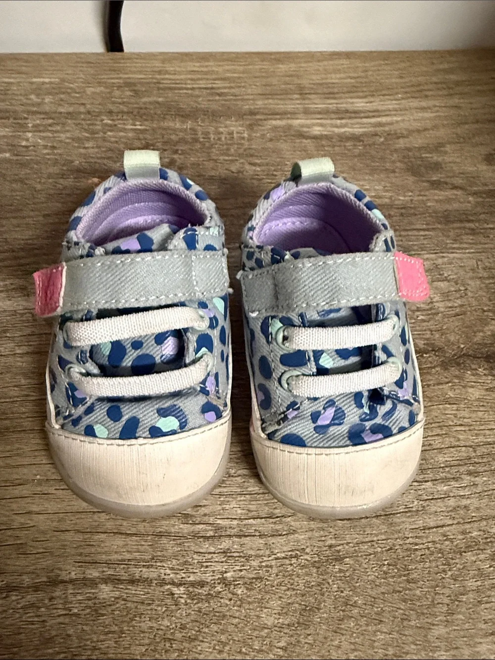 See Kai Run Blue Leopard Print Canvas Baby Sneakers with Pink Tab